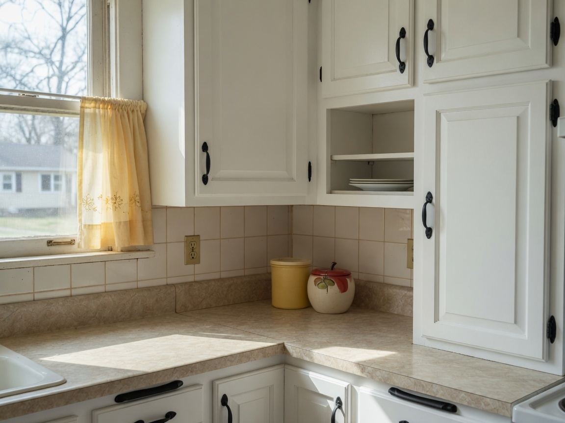 Painted white kitchen cabinets